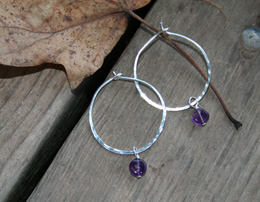 handmade silver earring hoops with gem stones