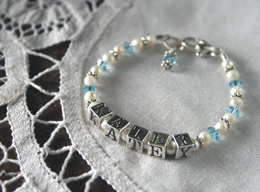 swarovski crystal and pearl baby name bracelet