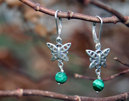 sterling celtic butterfly earrings with malachite gems