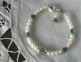 birthstone and pearl initial baby bracelet