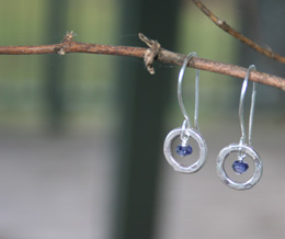 handmade gem stone iolite and sterling silver earrings